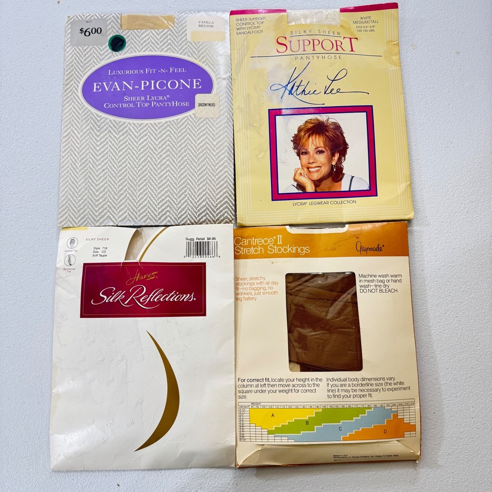 VTG 4*Evan Picone Sheer Lycra Control Top Pantyhose mostly Sz M Discontinued